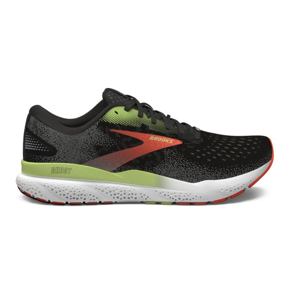 Brooks Mens Trainer Ghost 16 GTX Black/Mandarin Red/Green