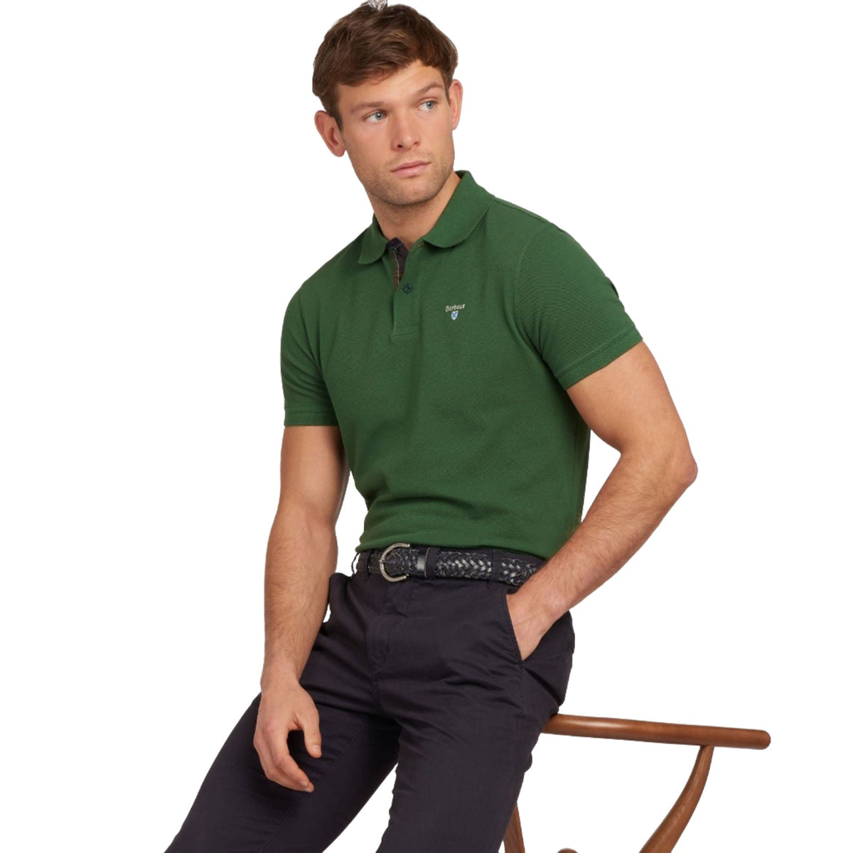 Barbour Mens Polo Tartan Pique Racing Green