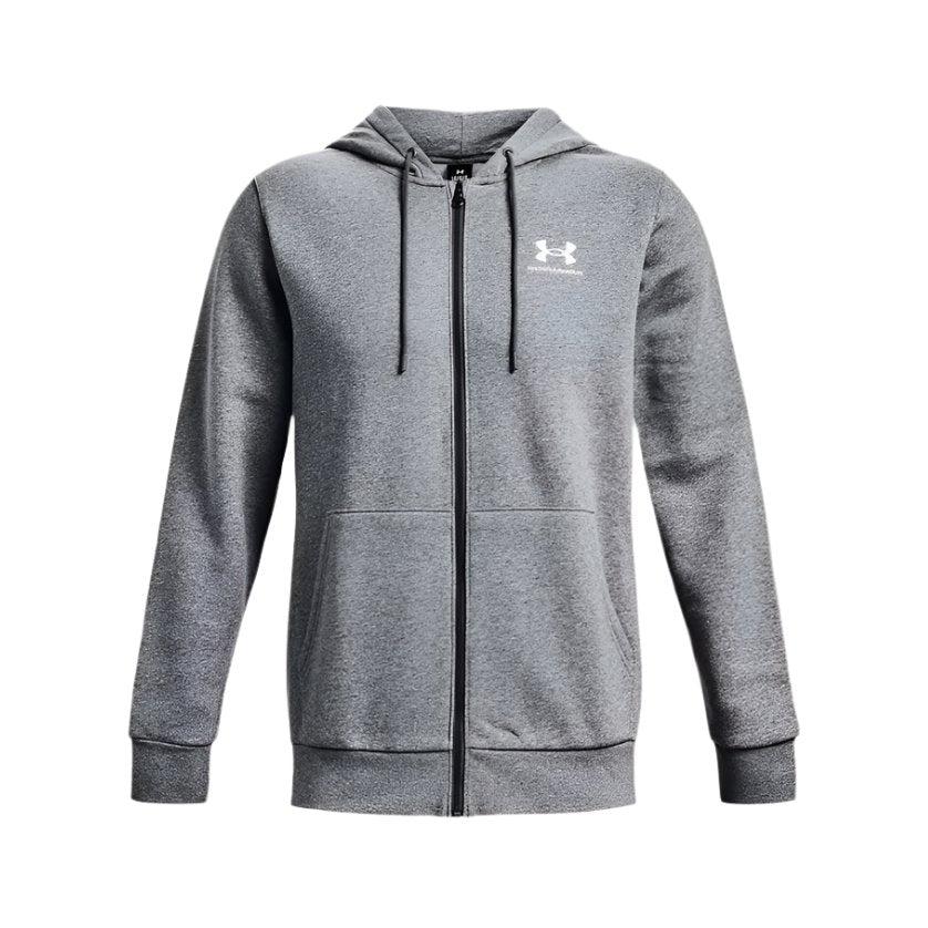 Under Armour Mens Essential Fleece FZ Hood Pitch Grey Medium Heather/White