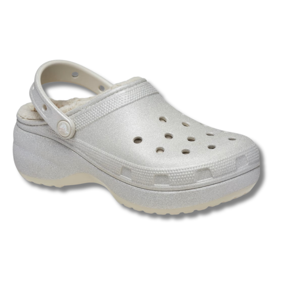 Crocs Womens Sandal Classic Platform Lined Clog Glitter Silver