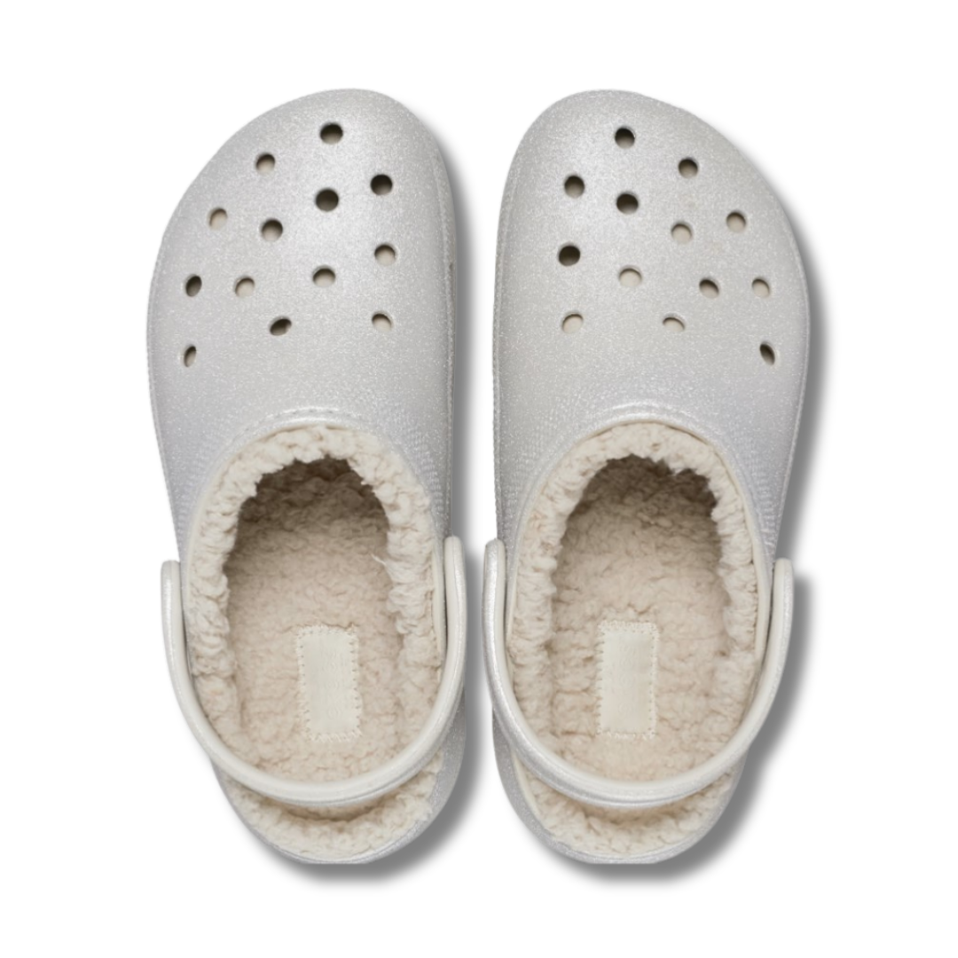 Crocs Womens Sandal Classic Platform Lined Clog Glitter Silver