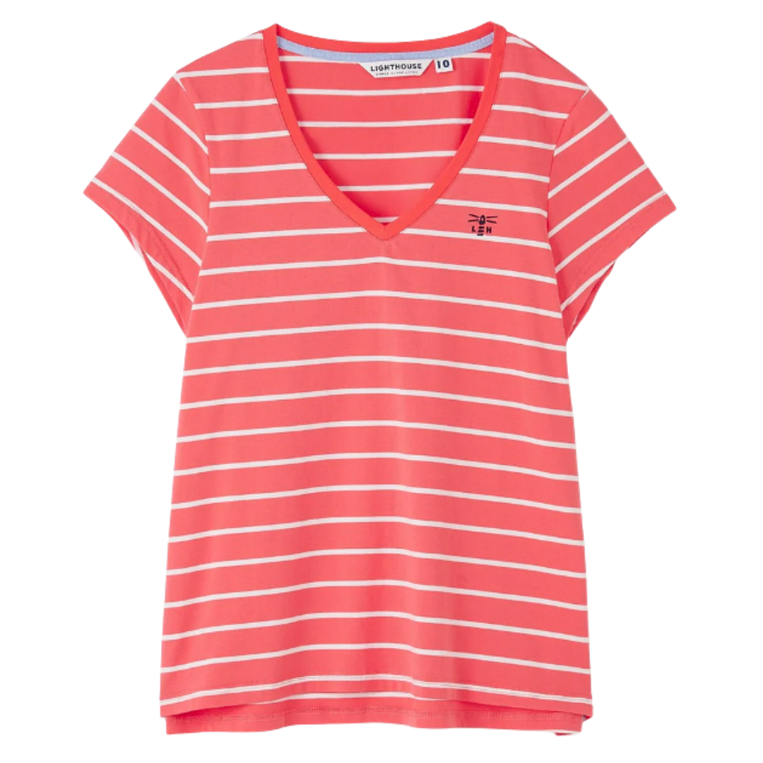 Lighthouse Womens Tee Ariana S/S Deep Coral Stripe