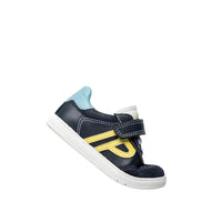 Pablosky boys' navy leather trainer with touch-fastening strap