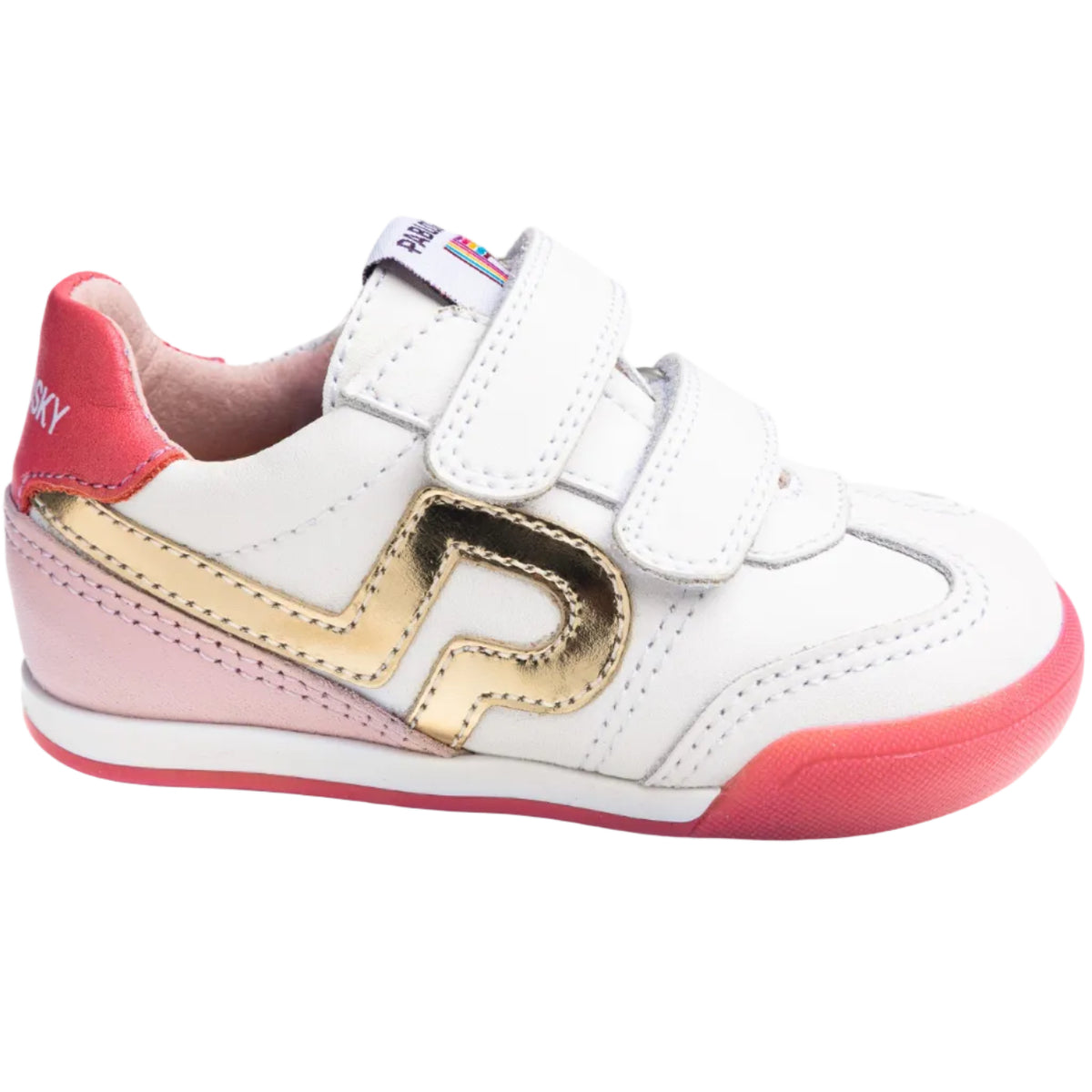 Pablosky girls' white and pink trainer