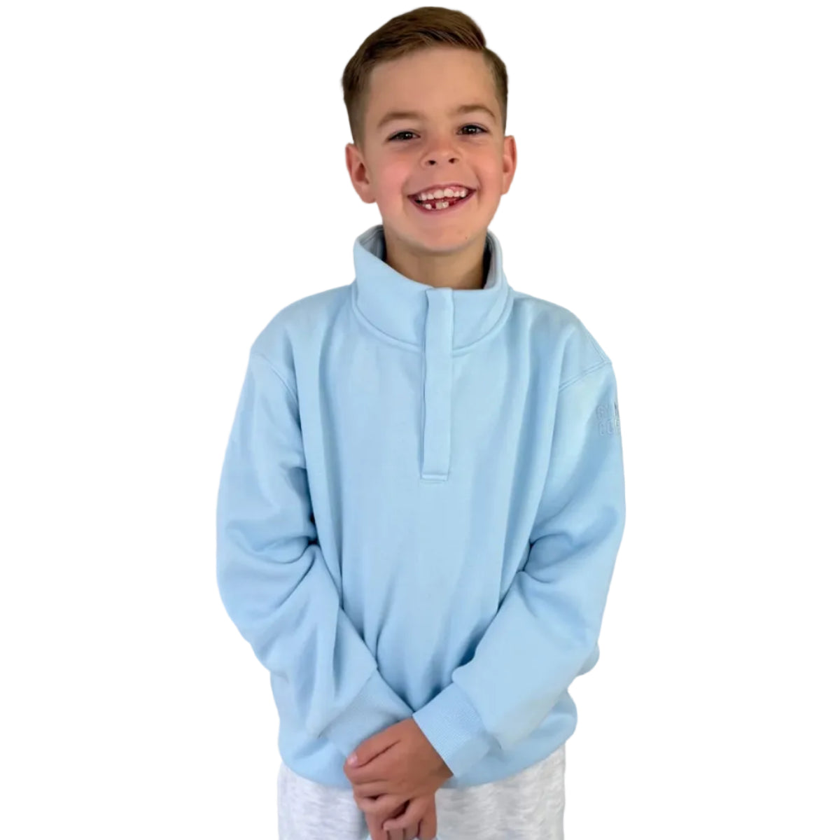 Gym+Coffee kids' Snap Collar Sierra sweatshirt in glacial blue
