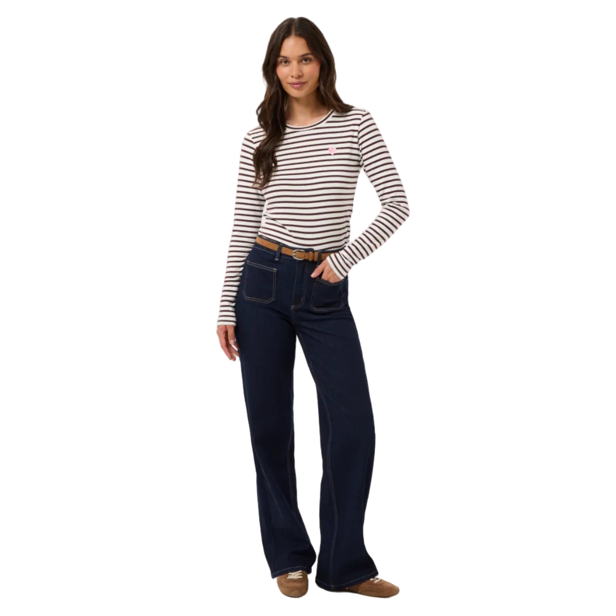 Kaffe Womens T-Shirt Libby Chalk/Fudge/Wild Rose Heart