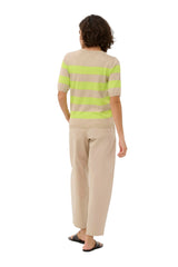 Kaffe Womens KAlizza Striped Knit Feather Gray/Lime Stripe
