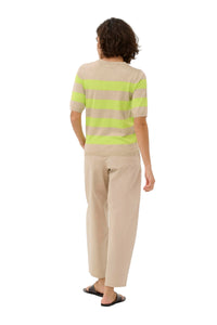 Kaffe Womens KAlizza Striped Knit Feather Gray/Lime Stripe