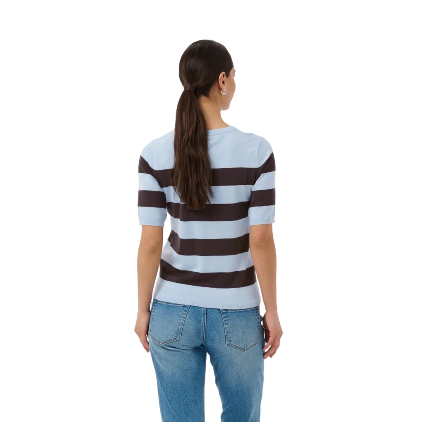 Kaffe Womens KAlizza Striped Knit Pullover Blue Fog/Brown Wide Stripe