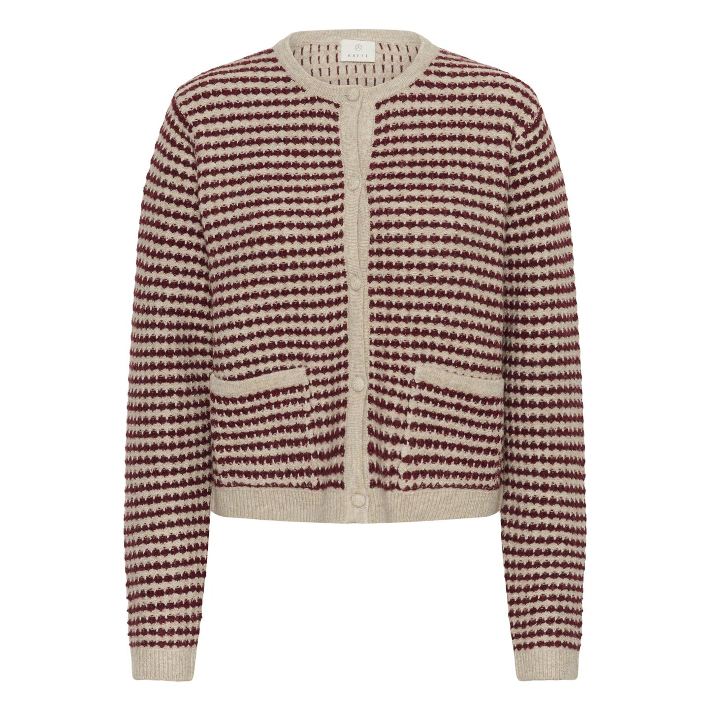 Kaffe Womens Cardigan Ellery Knit Feather Grey melange/Windsor Wine - 10509031 108781