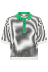 Kaffe Womens KAlizza Polo Shirt Chalk/Black Fine Stripe
