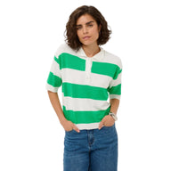 Kaffe Womens KAlizza Polo Knit Chalk/Bright Green Stripe