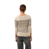 Kaffe Womens KAlizza Boatneck Pullover Feather Grey Melange/Black