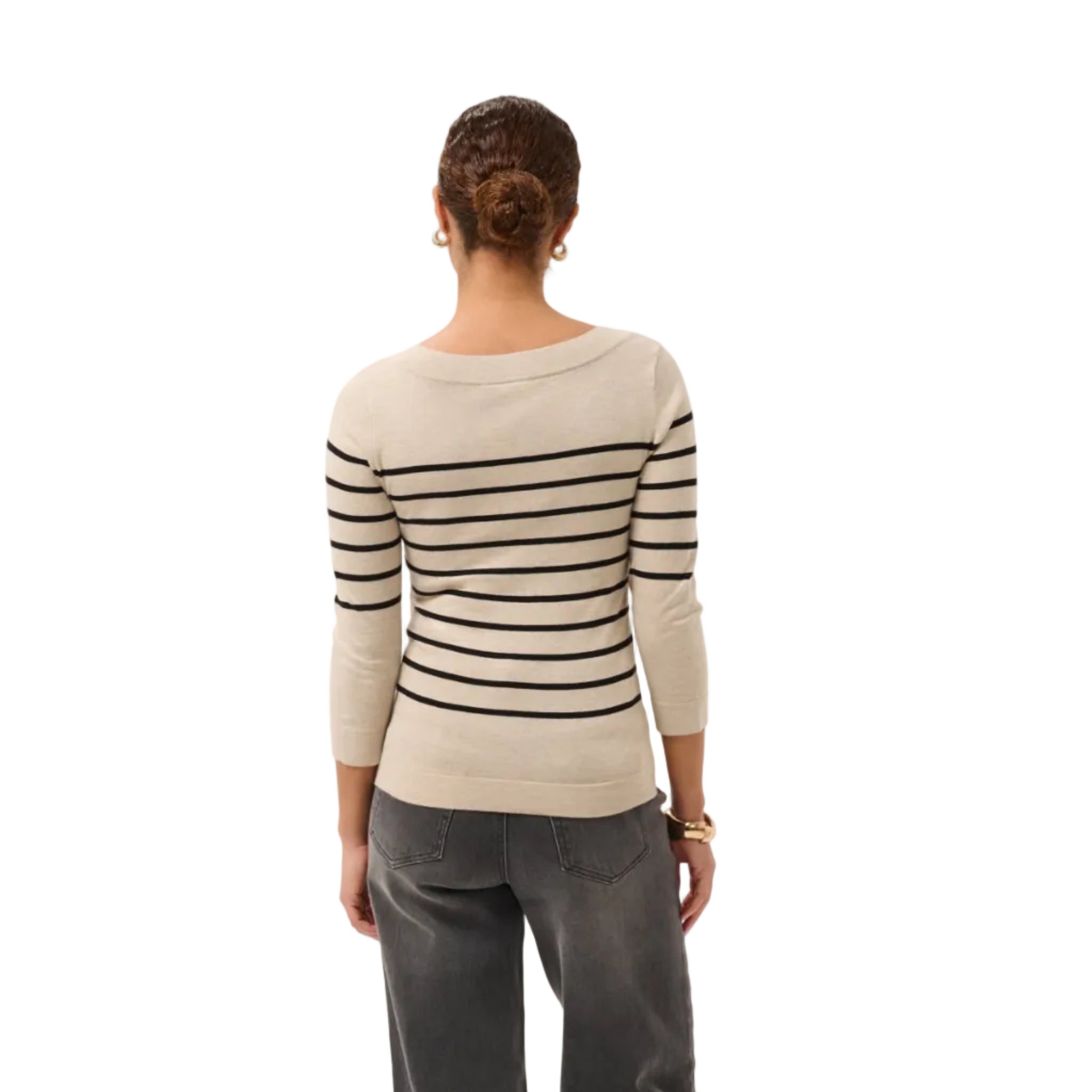 Kaffe Womens KAlizza Boatneck Pullover Feather Grey Melange/Black