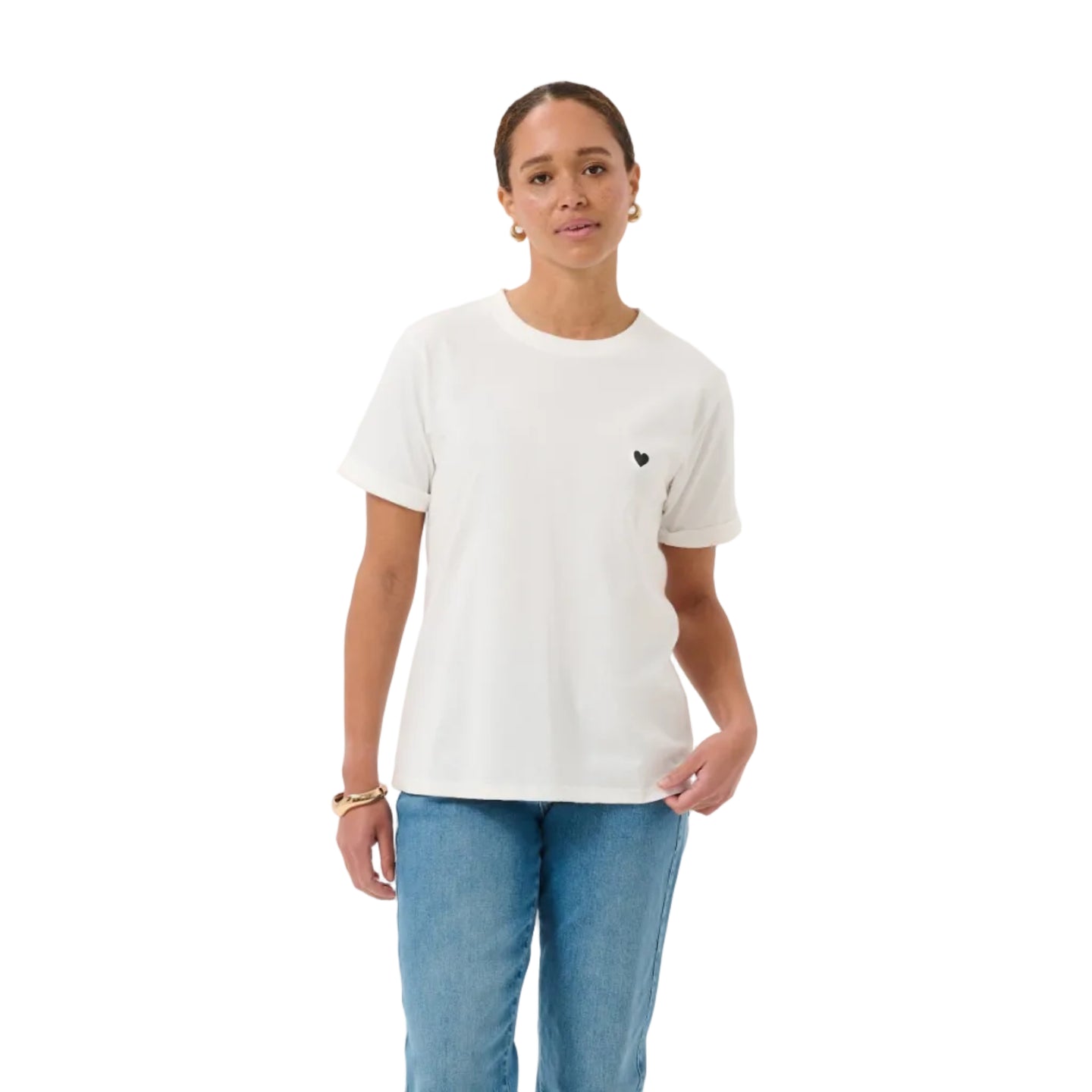Kaffe Womens KAheart T-Shirt Chalk/Black Deep Heart