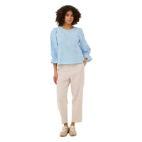 Kaffe Womens KAmarlee Blouse White Blue Embroider
