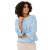 Kaffe Womens KAmarlee Blouse White Blue Embroider
