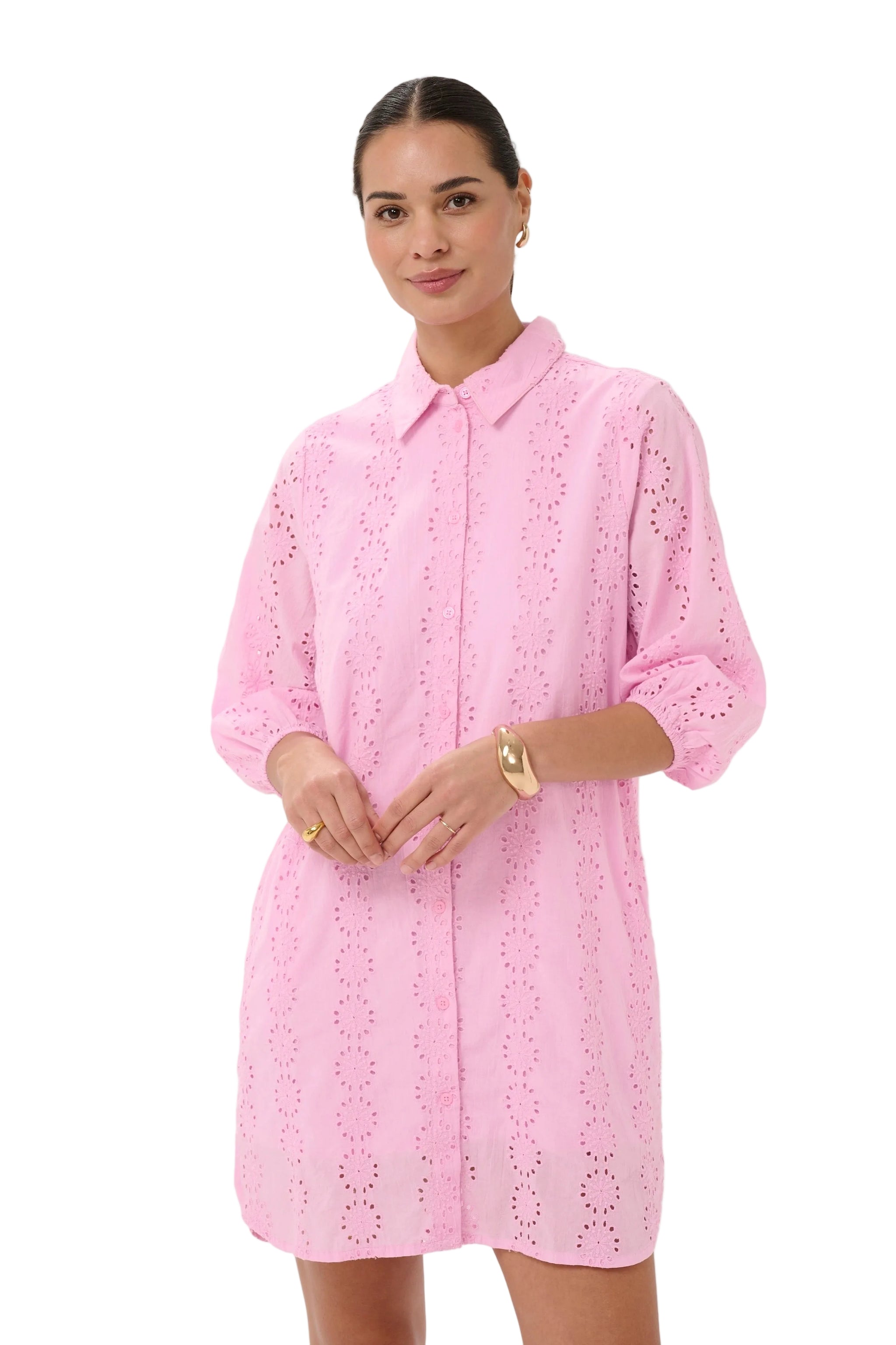 Kaffe Womens KAdona Shirt Dress Pink Frosting