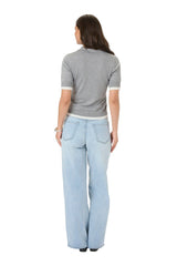 Kaffe Womens KAlizza Contrast Polo Knit Grey Melange