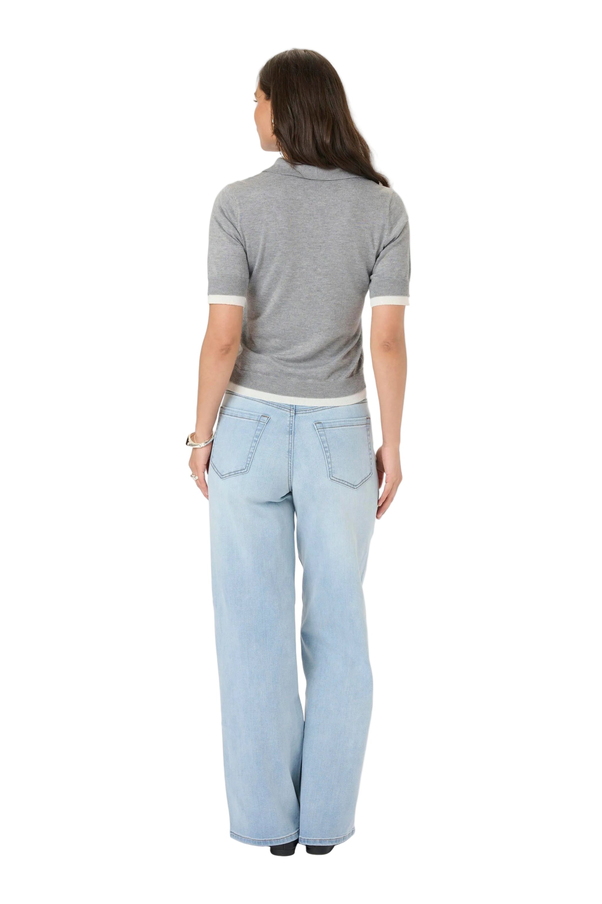 Kaffe Womens KAlizza Contrast Polo Knit Grey Melange