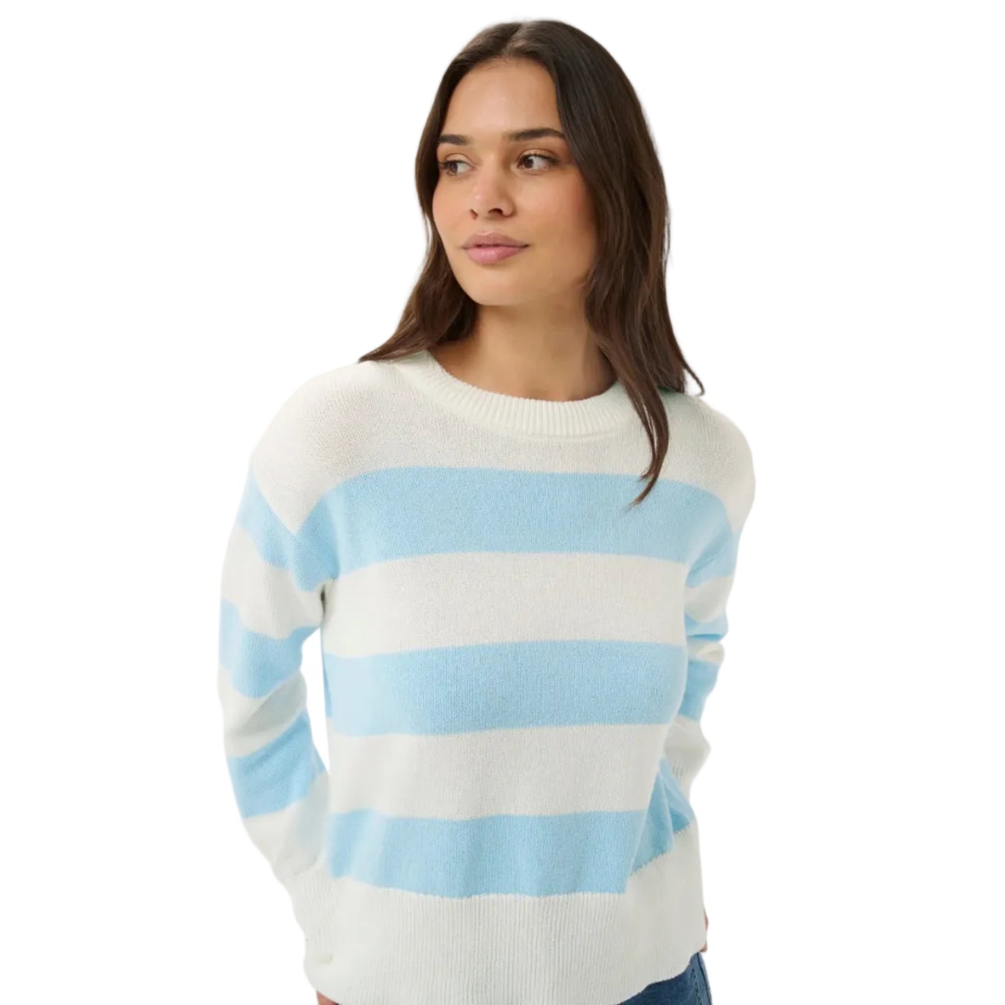 Kaffe Womens KAharriet Knit Pullover Chalk/Nantucket Stripe