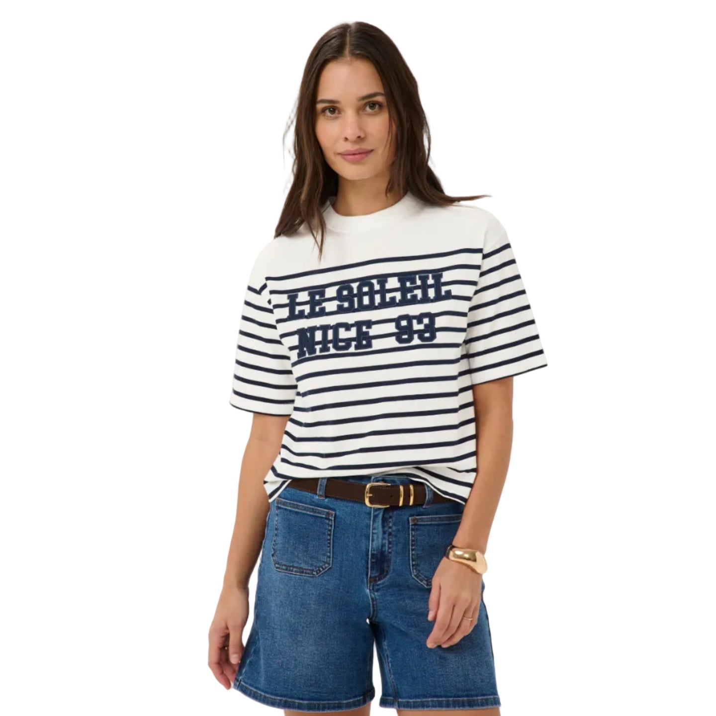 Kaffe Womens KAnolia T-Shirt Chalk/Midnight Marine Stripe