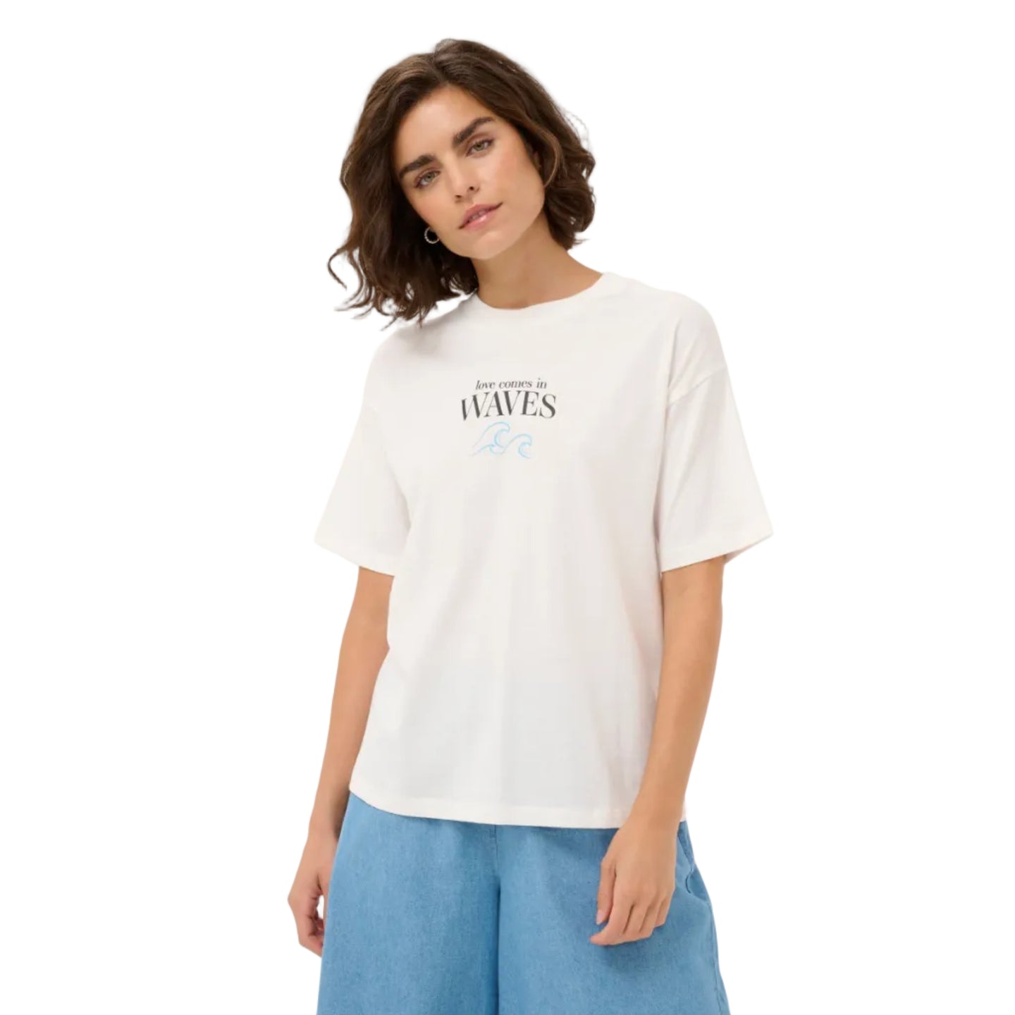 Kaffe Womens KAkelly T-Shirt Chalk Black Deep Artwork