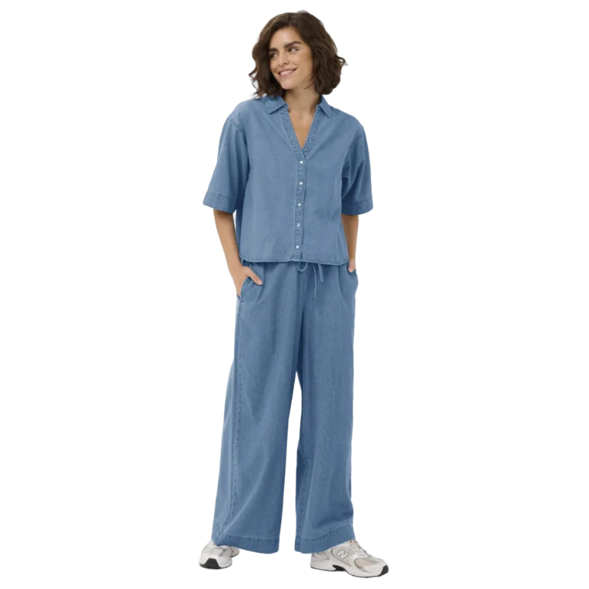Kaffe women's blue denim trousers with drawstring