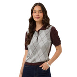 Kaffe Womens Argyle Polo Knit KAGizza Fudge Grey Argyle