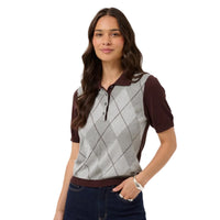 Kaffe Womens Argyle Polo Knit KAGizza Fudge Grey Argyle