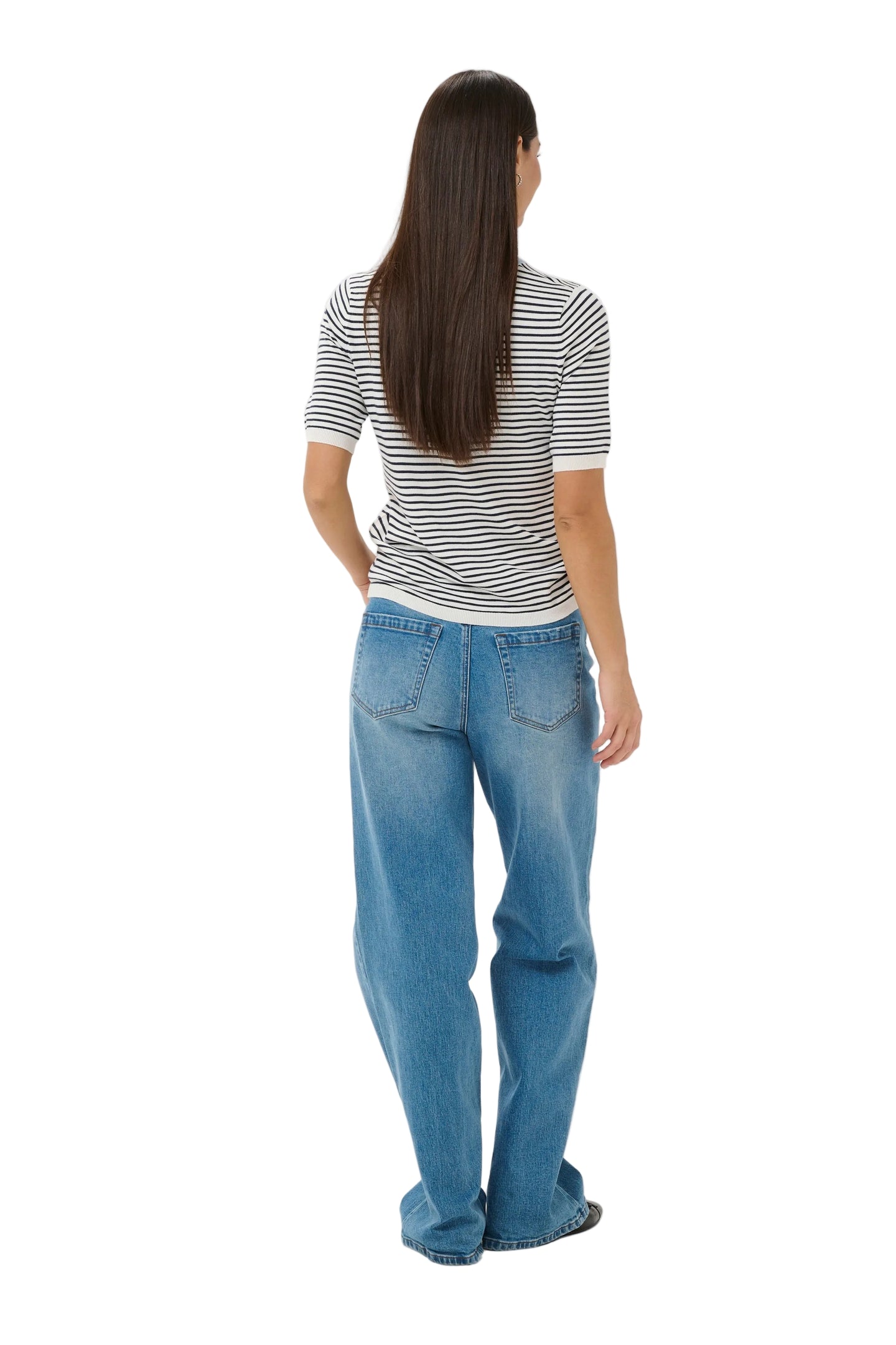 Kaffe Womens KAlizza Narrow Striped Pullover Chalk/Midnight Stripe