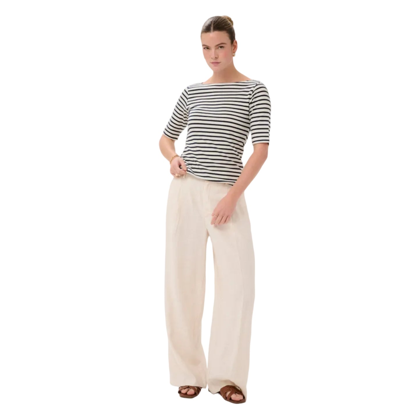 Kaffe Womens KAliddy boatneck T-Shirt Chalk/Midnight Marine