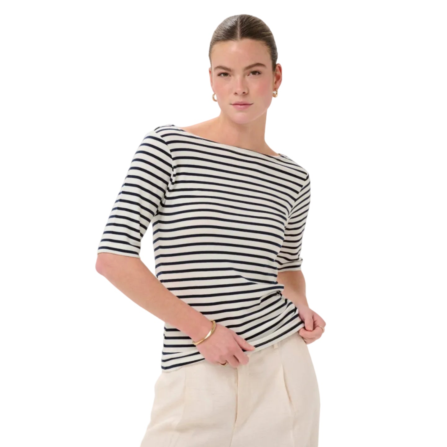 Kaffe Womens KAliddy boatneck T-Shirt Chalk/Midnight Marine