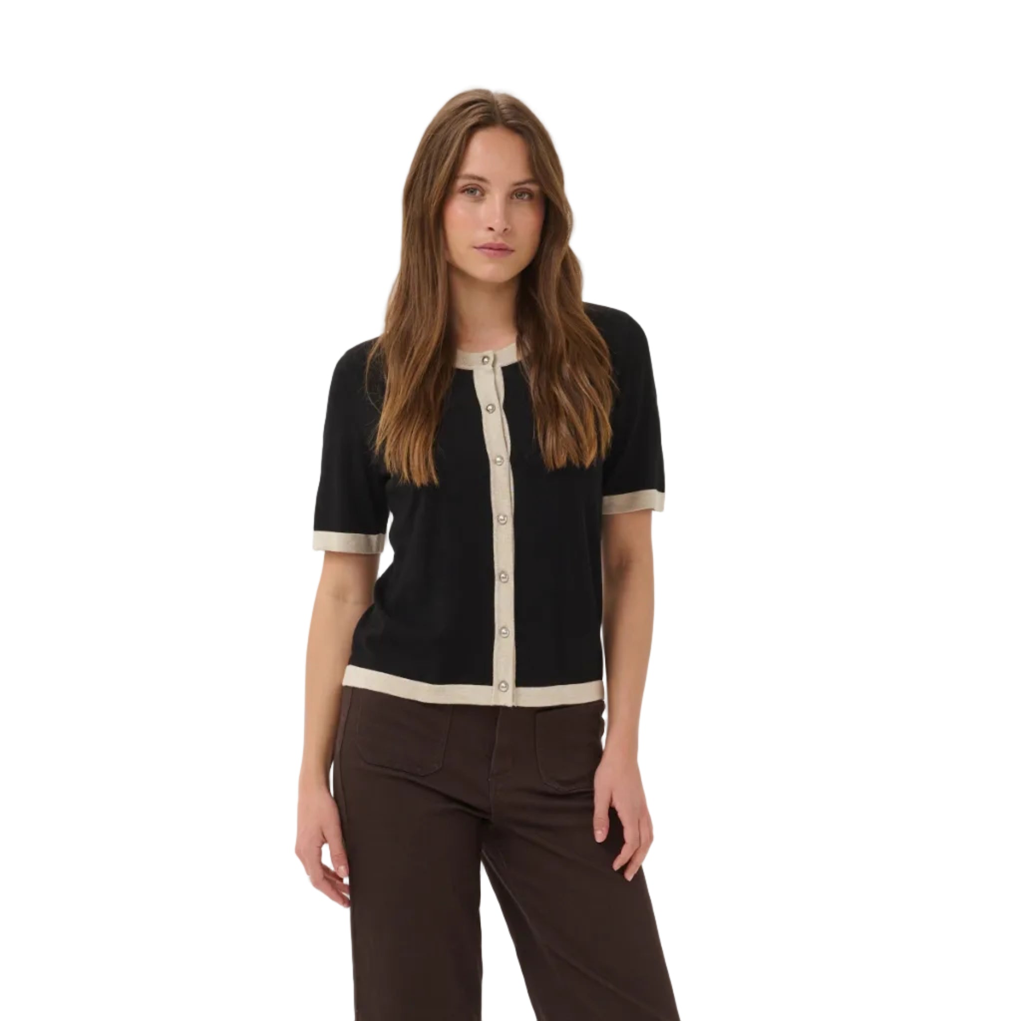 Kaffe Womens KAlizza Contrast Cardigan Black Deep
