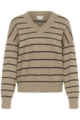Kaffe Womens Jumper KAAriana Desert Taupe Melange/Black Stripe