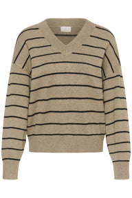 Kaffe Womens Jumper KAAriana Desert Taupe Melange/Black Stripe
