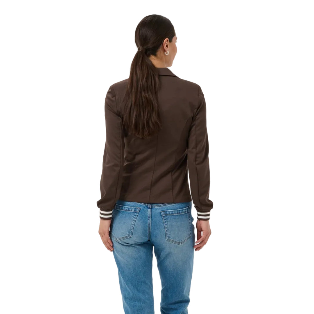 Kaffe women's Kinnie blazer in coffee bean and chalk stripe