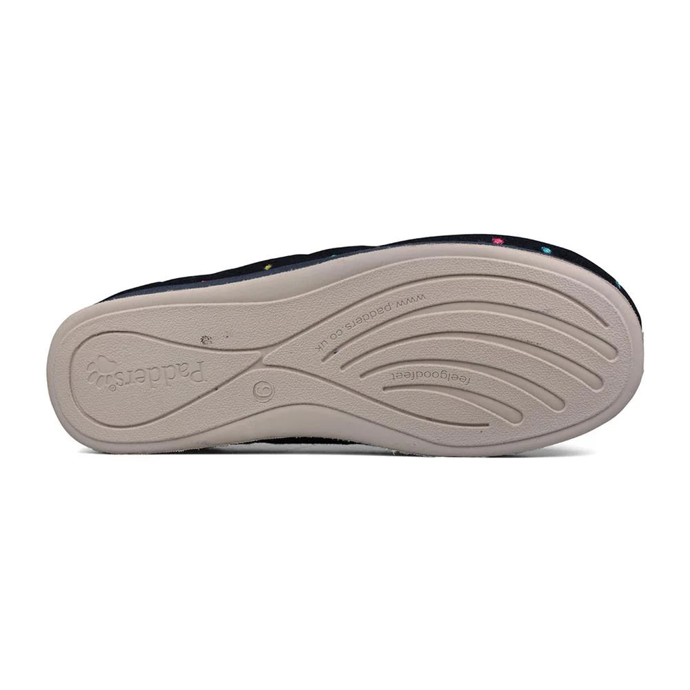 Padders Womens Slipper Repose Navy Woven Spots