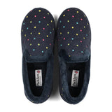 Padders Womens Slipper Repose Navy Woven Spots