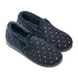 Padders Womens Slipper Repose Navy Woven Spots