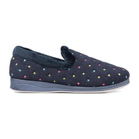 Padders Womens Slipper Repose Navy Woven Spots