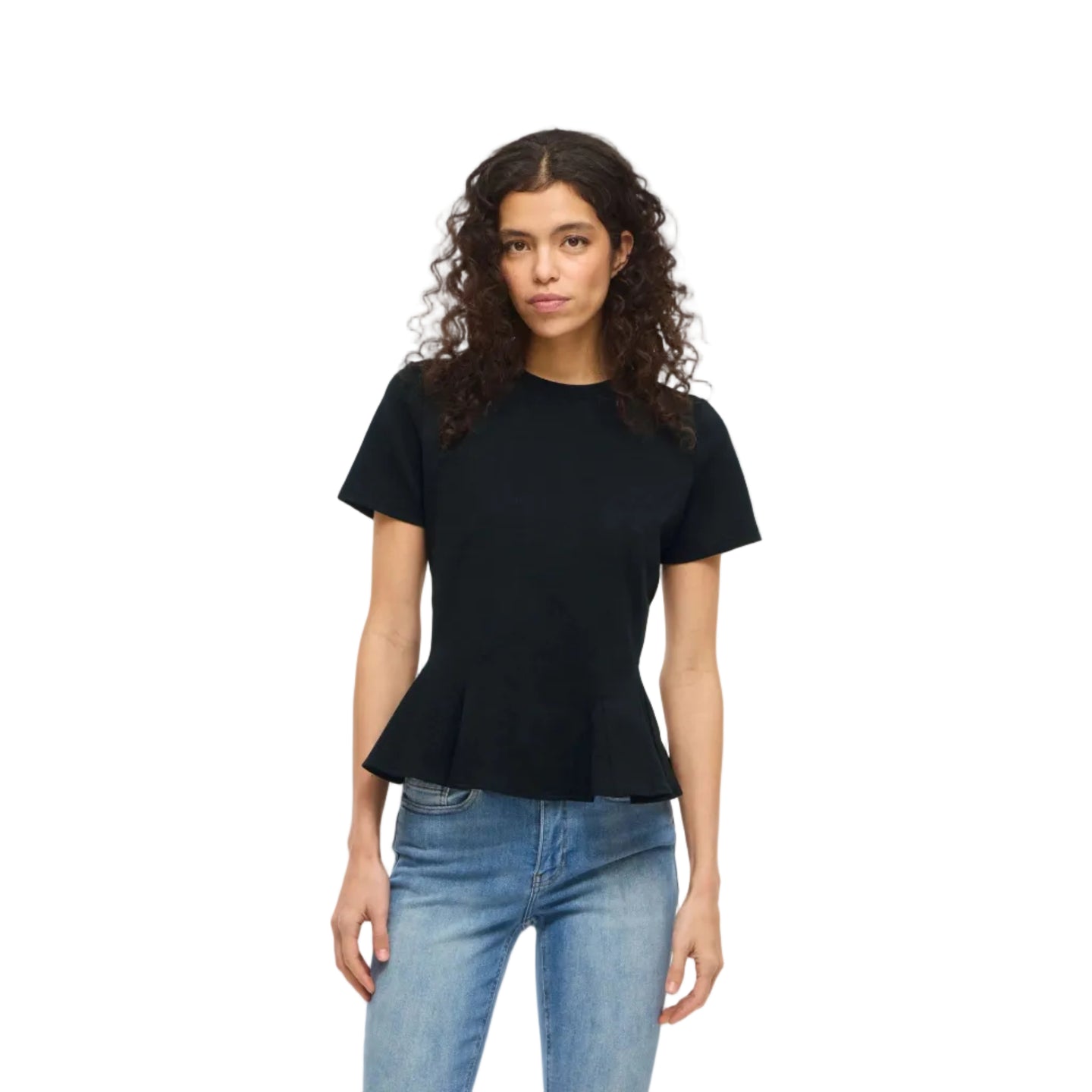 Vila Womens Vivelmera Peplum T-Shirt Black Beauty