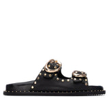 Carmela women's black leather slip-on sandal
