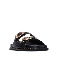 Carmela women's black leather slip-on sandal