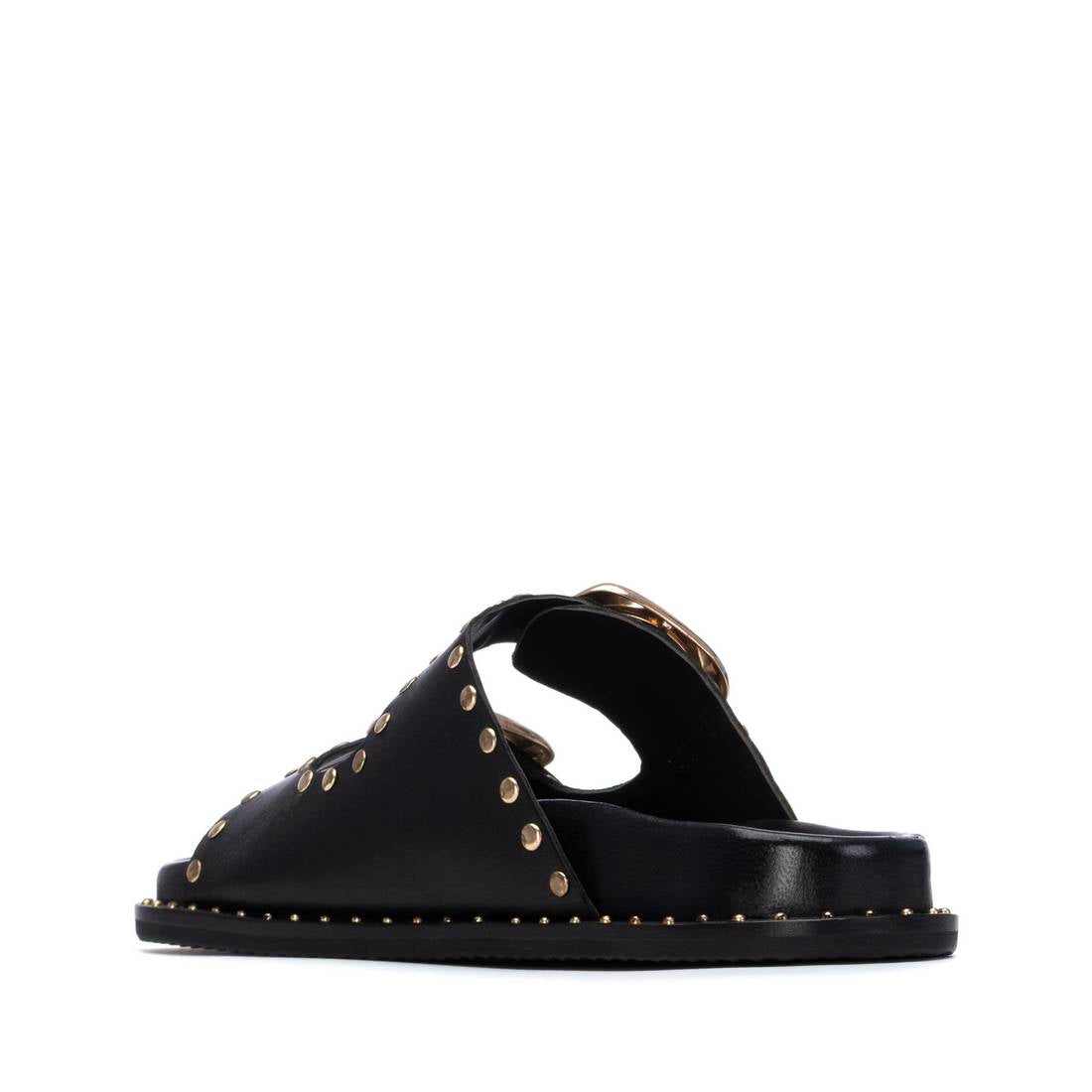 Carmela women's black leather slip-on sandal