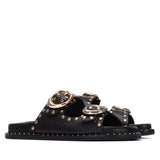 Carmela women's black leather slip-on sandal