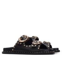 Carmela women's black leather slip-on sandal