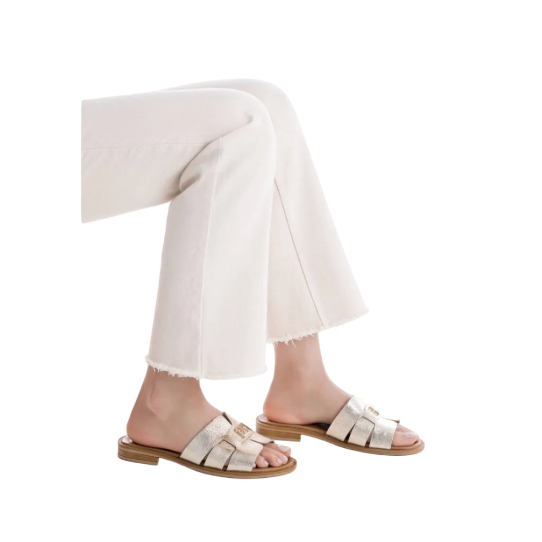 Carmela women's gold leather slip-on sandal