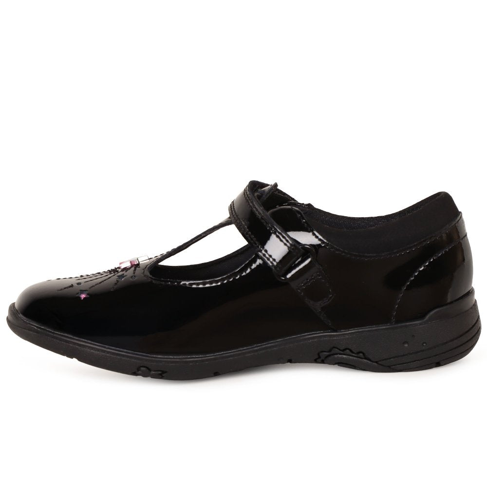 Clarks girls' black patent T-bar school shoe