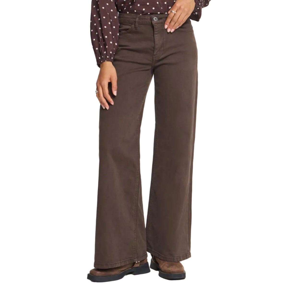 Ichi Ziggy women's coffee bean brown wide-leg jeans